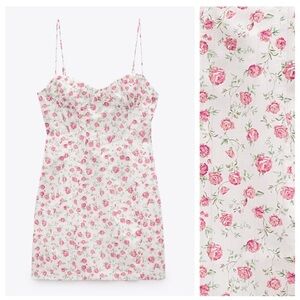 Zara White Mini Dress with Pink Floral Print